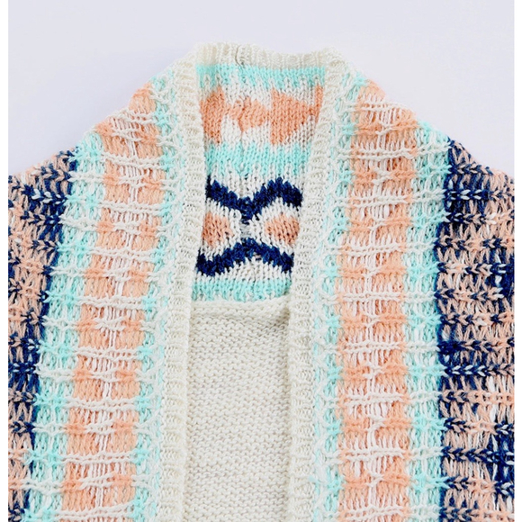 Open Front Cardigan – Cream Knit with Pastel Tribal Pattern – Size 2XL - Picture 6 of 8